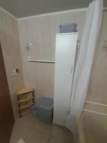 Baño pequeño con aseo y lavamanos en Easy Access Apartament, en Bucarest