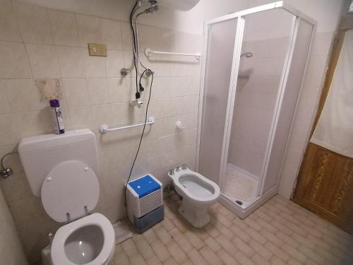 een badkamer met een toilet, een douche en een bidet bij Appartamento Val Visdente 2 in Santo Stefano di Cadore