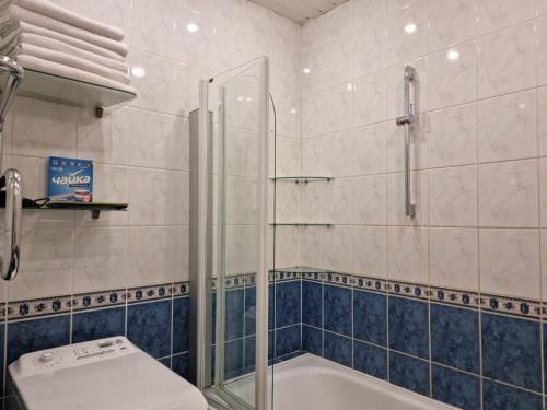 e bagno con doccia, servizi igienici e vasca. di City Inn 3 bedrooms Apartment next to Dom square a Riga