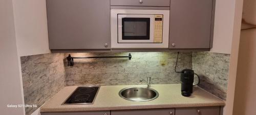 a kitchen with a sink and a microwave at Speising in Vienna