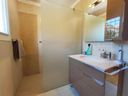 une salle de bain avec un lavabo et une douche avec un miroir dans l'établissement FRGK 