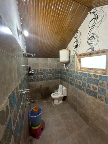 a bathroom with a toilet and a window at The Aisling House in Kasol