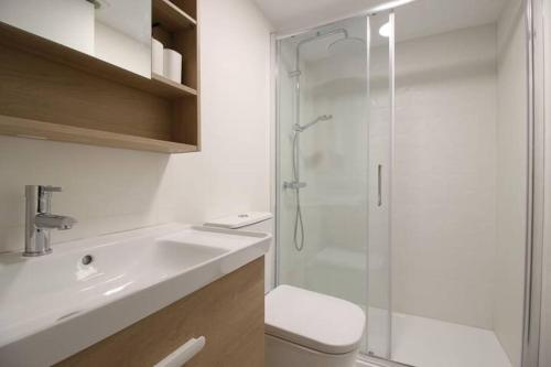 a bathroom with a shower and a toilet and a sink at Vivienda en el Centro de Santander in Santander