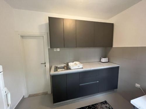 a small kitchen with a sink and a counter at Apartments Gaspar in Podaca