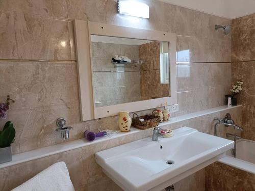 uma casa de banho com um lavatório e um espelho em Sakthi villa em Kodaikānāl