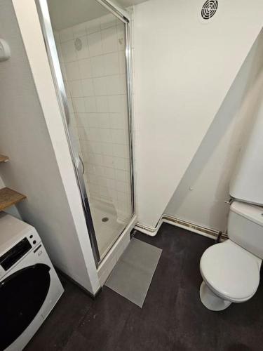 une petite salle de bain avec douche et toilettes dans l'établissement Loft - Métro - Gare, à Tourcoing