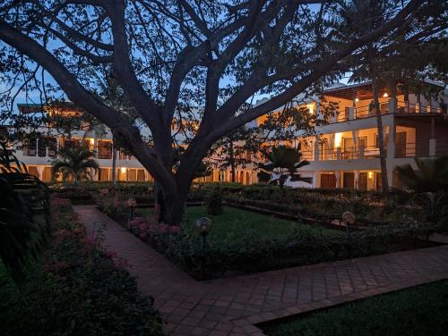 un edificio iluminado con un árbol delante de él en Le Pleiadi, en Malindi