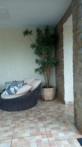 a room with a couch and a potted plant at Pousada Recanto de Praia Seca in Araruama