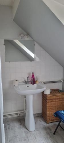 a bathroom with a white sink in a room at Location chambre dans villa in Villers-Robert