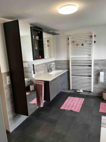 a large bathroom with a sink and a counter at Franzis Landhaus in Singen