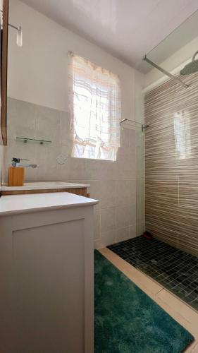 a bathroom with a tub and a shower with a sink at Rev' Horizon in Le Tampon