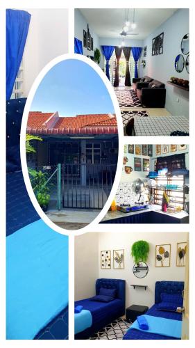 un collage de cuatro fotos de una sala de estar en LH Alisha Homestay Bandar Utama Gua Musang, en Gua Musang