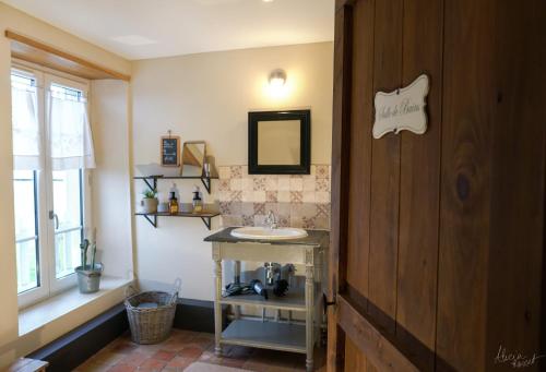 a bathroom with a sink and a mirror at Les Tilleuls in Saint-Jean-dÊ¼Avelanne