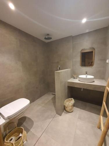 a bathroom with a toilet and a sink at Le Figuier du Lac Bin elouidane in Bine el Ouidane