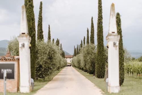 a road lined with trees in front of a building at Dimora Buglioni Wine Relais in San Pietro in Cariano