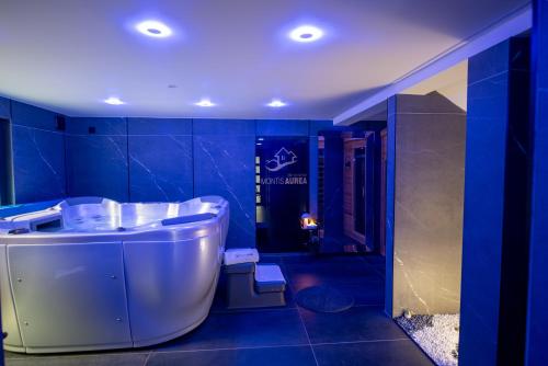 bagno con vasca in una camera blu di Casa Negra a Brestovac
