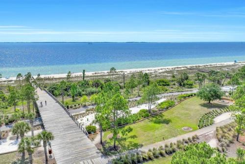 an aerial view of a park next to the beach at Joe's Beach House in Highland View