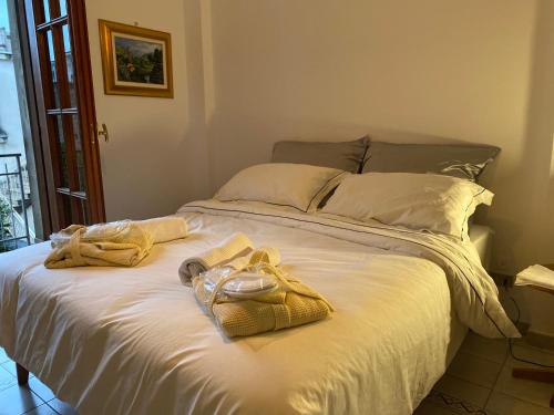 łóżko z dwoma ręcznikami na górze w obiekcie Books art and wine Cicciano w mieście Cicciano
