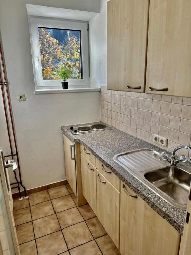 a kitchen with a sink and a window at Central Kitz Apartments in Kitzbühel