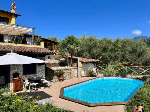 a swimming pool in a yard next to a house at Villa Daniela in Camaiore