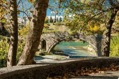 a stone bridge over a river in a park at Villa Old Town in Podgorica