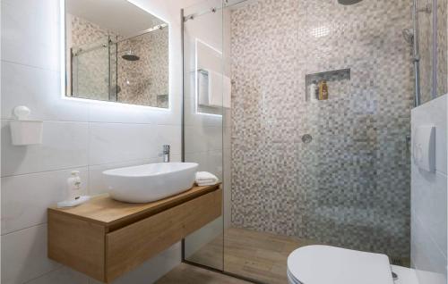 La salle de bains est pourvue d'un lavabo et d'une douche en verre. dans l'établissement 4 Bedroom Amazing Home In Solin, à Solin
