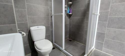 a bathroom with a toilet and a shower at Maya empire studio in Kampong Bukit Lanjan