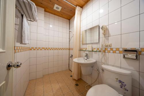 a bathroom with a toilet and a sink at Tai-Yi Red Maple Resort in Puli