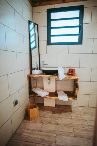 a bathroom with a sink and a mirror at L'Auberge Créole in Saint-Benoît