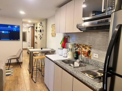 cocina con fregadero y encimera en Moderno Apartamento en el Centro, en Bogotá