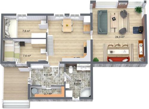 a floor plan of a small house with a at Gammelstua Seaview Lodge in Kongsjorda