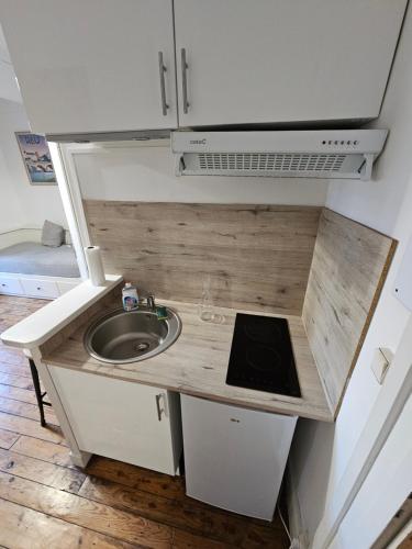 - une petite cuisine avec évier dans la chambre dans l'établissement Le Henri IV - hyper centre - quartier du château, à Pau
