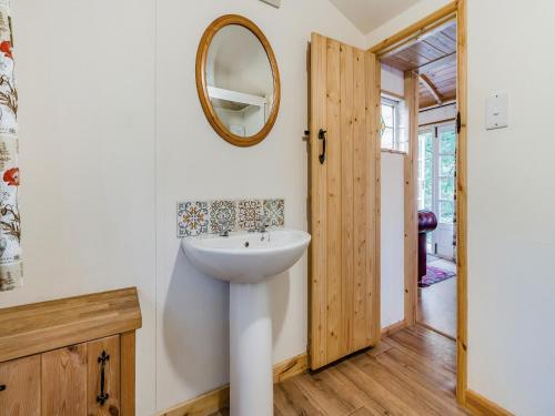 a bathroom with a sink and a mirror on the wall at Shepherds Retreat - Uk45531 in Buildwas