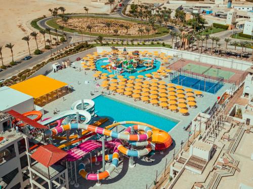 an aerial view of a water park at a resort at Pickalbatros The Palace Port Ghalib in Port Ghalib