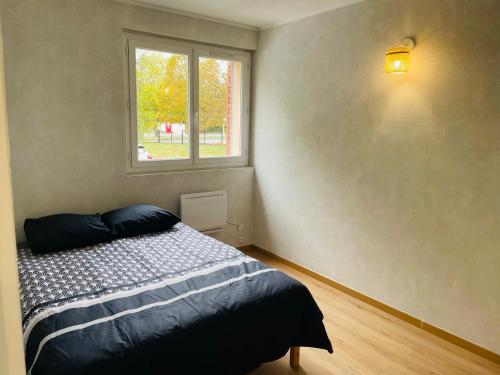 a bedroom with a bed and a window at Jolie T3 à Colomiers in Colomiers