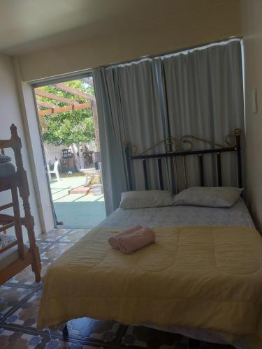 una camera da letto con un letto e una grande finestra di Pousada da Nicole a São Gabriel
