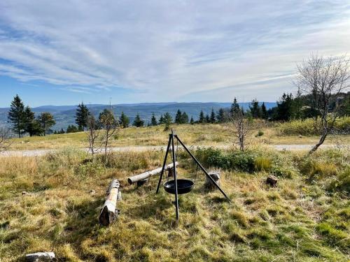 a fire pit in the middle of a field at Sollia in Lifjell