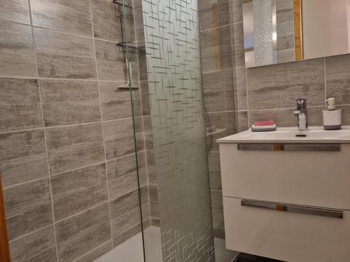 a bathroom with a shower and a sink at Appartement La Plagne Montalbert , 2 pièces, 4 personnes - FR-1-755-4 in Aime-La Plagne