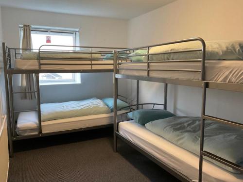 a room with three bunk beds in a dorm room at Blue Room Hostel Newquay in Newquay
