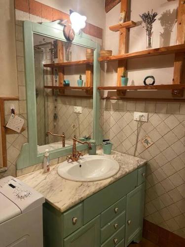 a bathroom with a sink and a mirror at Il nocciòlo di Daisy in Graglia
