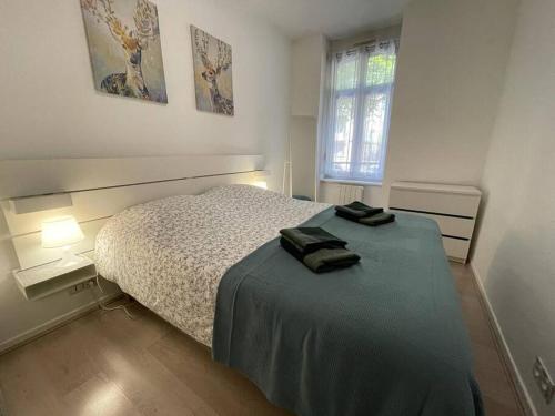 une chambre avec un lit avec deux serviettes dessus dans l'établissement Strasbourg Contades Clemenceau : ), à Strasbourg