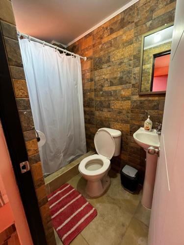 een badkamer met een toilet en een wastafel bij Hostal nuevo sol y viento 2 in San Pedro de Atacama