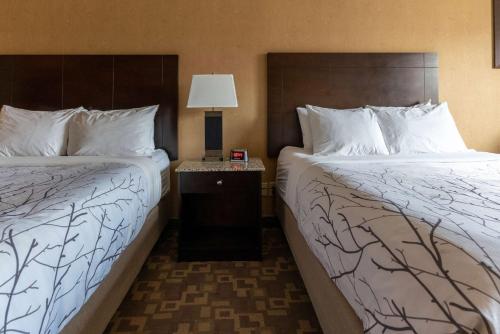 a hotel room with two beds and a table with a lamp at Best Western Plus South Edmonton Inn & Suites in Edmonton