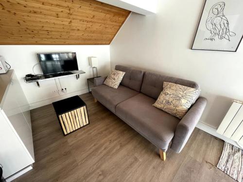 a living room with a couch and a flat screen tv at Appartement Saint Patrick 1 in Vars