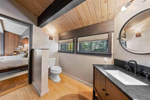 a bathroom with a sink and a toilet in a room at Birchwood Retreat by Tahoe Getaways - Newly Remodeled Pet Friendly Home in Alpine Meadows with Wood Fireplace, Hot Tub & Ski Shuttle! in Alpine Meadows
