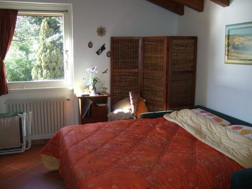 a bedroom with a large bed and a window at Appartamento San Vito in Cremia