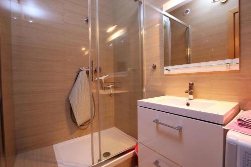 a bathroom with a shower and a sink at Residence du parc appt 300 in Bayonne