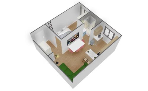 an isometric view of a living room floor plan at Les studios de la faisanderie in Chantilly