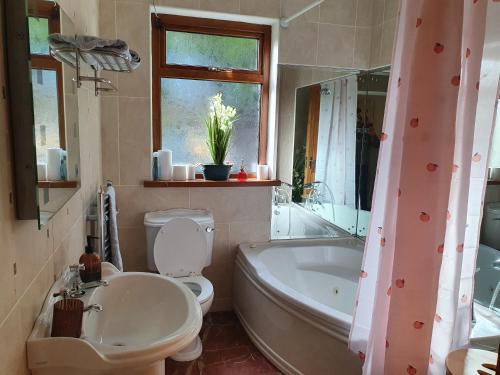 y baño con bañera, aseo y lavamanos. en Hillcrest House, en Carrick on Shannon