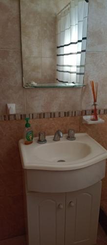 a bathroom with a sink and a mirror at DEPARTAMENTO BOLIVAR PLANTA BAJA in San Carlos de Bolívar